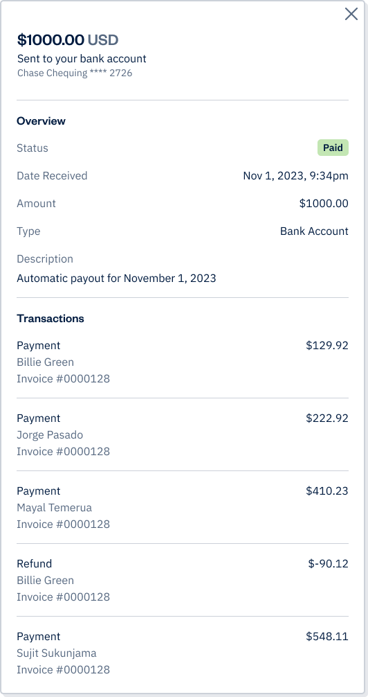 Payout history screen